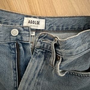 AGOLDE pinch waist kick flare jeans.